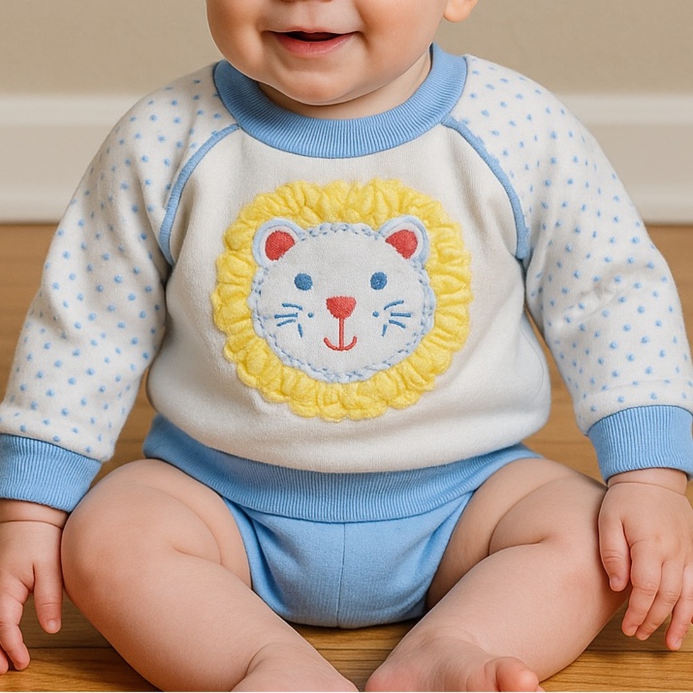 Adorable Vintage Baby Sweatshirt 6-9M | Doe-Spun Lion Design | 1980s Style